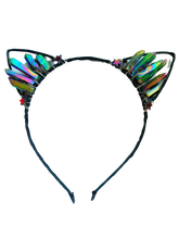 Load image into Gallery viewer, Rainbow Aura Crystal Kitty Ear Headband
