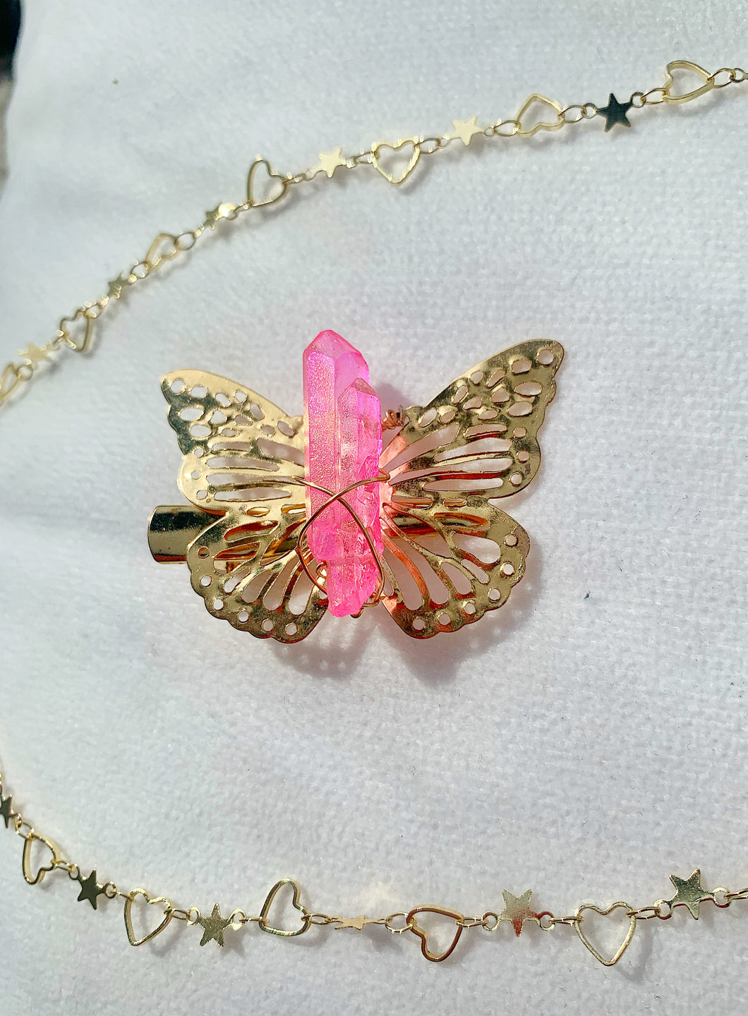 Pink Crystal Butterfly Hair Clip