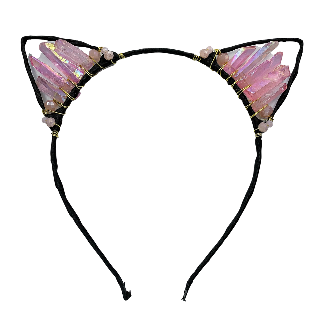 Pink Crystal Kitty Ear Headband